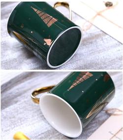 img 2 attached to 🎄 WAVEYU Cute Christmas Coffee Mug - Golden Handle Decorative Ceramic Cup for Women, Perfect Gifts - 10 OZ (Green)