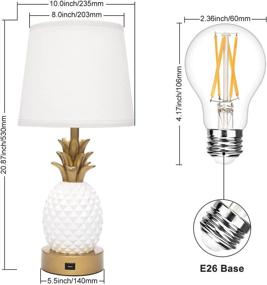 img 3 attached to 🍍 Modern Bedside Touch Lamp with USB Charging Port, 3-Way Dimmable Pineapple LED Lamp with White Shade for Living Room, Bedroom, Guest Room, Office - Includes 6W LED Edison Bulb