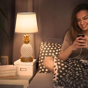 img 1 attached to 🍍 Modern Bedside Touch Lamp with USB Charging Port, 3-Way Dimmable Pineapple LED Lamp with White Shade for Living Room, Bedroom, Guest Room, Office - Includes 6W LED Edison Bulb