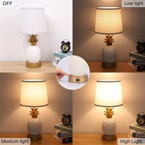 img 2 attached to 🍍 Modern Bedside Touch Lamp with USB Charging Port, 3-Way Dimmable Pineapple LED Lamp with White Shade for Living Room, Bedroom, Guest Room, Office - Includes 6W LED Edison Bulb