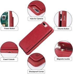 img 1 attached to 📱 Arae Wallet Case for iPhone 7 Plus and iPhone 8 Plus - PU Leather Card Pocket [Shockproof] Back Flip Cover - Red, 5.5-inch