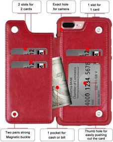 img 3 attached to 📱 Arae Wallet Case for iPhone 7 Plus and iPhone 8 Plus - PU Leather Card Pocket [Shockproof] Back Flip Cover - Red, 5.5-inch