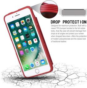 img 2 attached to 📱 Arae Wallet Case for iPhone 7 Plus and iPhone 8 Plus - PU Leather Card Pocket [Shockproof] Back Flip Cover - Red, 5.5-inch