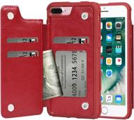 📱 arae wallet case for iphone 7 plus and iphone 8 plus - pu leather card pocket [shockproof] back flip cover - red, 5.5-inch logo