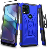 aoways belt-clip holster case for motorola moto g stylus 5g with screen protector | heavy duty drop protection | full body rugged military grade tough durable phone cover | moto g stylus 5g | blue logo