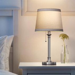 img 2 attached to 💡 Set of 2 Modern Table Lamps for Bedroom Living Room - Silver Finish, Pull Chain, Small Desk Lamps for Bedside or Night Stand