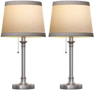 💡 set of 2 modern table lamps for bedroom living room - silver finish, pull chain, small desk lamps for bedside or night stand логотип