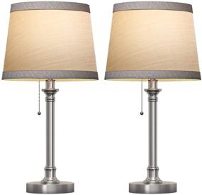 img 4 attached to 💡 Set of 2 Modern Table Lamps for Bedroom Living Room - Silver Finish, Pull Chain, Small Desk Lamps for Bedside or Night Stand