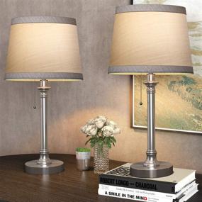 img 3 attached to 💡 Set of 2 Modern Table Lamps for Bedroom Living Room - Silver Finish, Pull Chain, Small Desk Lamps for Bedside or Night Stand