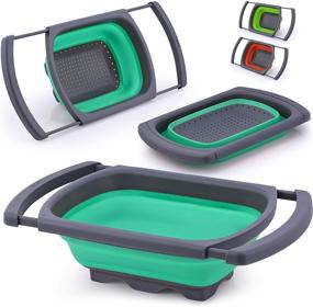 img 4 attached to 🥦 Zulay Collapsible Colander - Over The Sink Strainer With Extendable Handles - Foldable Food Colanders for Pasta, Vegetables, and Fruits - Collapsible Silicone Colander (Malachite Green)