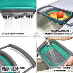 img 1 attached to 🥦 Zulay Collapsible Colander - Over The Sink Strainer With Extendable Handles - Foldable Food Colanders for Pasta, Vegetables, and Fruits - Collapsible Silicone Colander (Malachite Green)