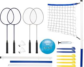 img 3 attached to 🏐 Franklin Sports Volleyball and Badminton Set - All-in-One Combo Game Set with Volleyball, Pump, Badminton Rackets, Birdies, Net, and Adjustable Poles - Ideal for Beach or Backyard Fun