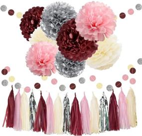img 4 attached to Burgundy Pink Cream Silver Wedding Decorations Set - Pom Pom Tassel Garland, Tissue Paper Pom Pom - Ideal for Bridal Showers, Birthdays, Bachelorette, and Wedding Party Décor