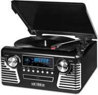 victrola retro bluetooth record player: 3-speed turntable, cd player, am/fm radio, vinyl to mp3, wireless streaming, black logo