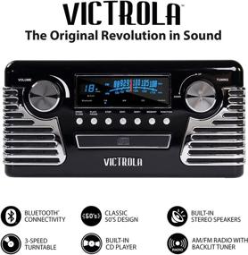 img 2 attached to Victrola Retro Bluetooth Record Player: 3-Speed Turntable, CD Player, AM/FM Radio, Vinyl to MP3, Wireless Streaming, Black