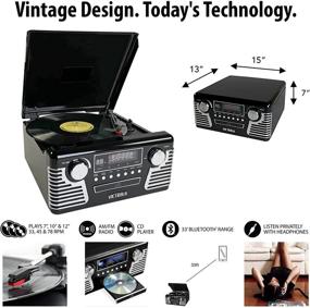 img 1 attached to Victrola Retro Bluetooth Record Player: 3-Speed Turntable, CD Player, AM/FM Radio, Vinyl to MP3, Wireless Streaming, Black