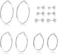 🎁 multipack stainless steel hoop and cz stud earrings set – hypoallergenic, plated jewelry for men, women, and girls logo