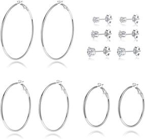 img 4 attached to 🎁 Multipack Stainless Steel Hoop and CZ Stud Earrings Set – Hypoallergenic, Plated Jewelry for Men, Women, and Girls