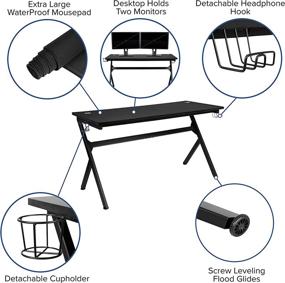 img 1 attached to 🎮 Enhanced Flash Furniture Gaming Desk and Racing Chair Set - Cup Holder, Headphone Hook, Removable Mouse Pad Top, and 2 Wire Management Holes