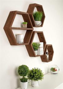 img 3 attached to 📚 Rustic Brown Extra Large Hexagon Floating Shelves Set of 4 - Honeycomb Decor - Geometric Hexagonal Wall Shelves - Wooden Octagon Honeycomb Shelf