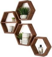 📚 rustic brown extra large hexagon floating shelves set of 4 - honeycomb decor - geometric hexagonal wall shelves - wooden octagon honeycomb shelf logo