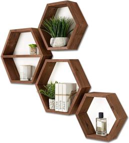 img 4 attached to 📚 Rustic Brown Extra Large Hexagon Floating Shelves Set of 4 - Honeycomb Decor - Geometric Hexagonal Wall Shelves - Wooden Octagon Honeycomb Shelf
