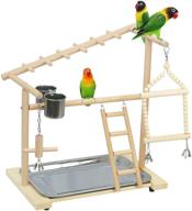 🐦 premium wood bird playground stand with swing, ladder, feeder cups, and hanging bell for parrots, cockatiels, and birds - creproly birdcage perch playstand play gym логотип