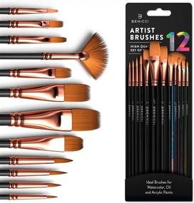 img 1 attached to 🎨 Premium 12-Piece Artist Paint Brush Set – Ideal Painting Brushes Kit for Artists, Kids, and Adults – For Canvas, Watercolor, Fabric – Perfect for Beginners to Professionals – Excellent for Water, Oil, or Acrylic Painting