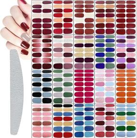 img 4 attached to Set of 20 Full Nail Wraps Stickers - Self-Adhesive, Solid Color, Nail Polish Strips for Women and Girls. Includes Nail Files. Perfect for DIY Nail Art, Holiday Decoration. Classic Assorted Colors - 288 Pieces