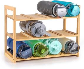 img 4 attached to Bamboo Water Bottle Organizer Rack - Efficient Storage Solution for 12 Bottles on Cabinet, Countertops, and Pantry