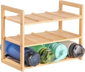 img 3 attached to Стеллаж для организации бамбуковых водных бутылок - эффективное решение для хранения 12 бутылок на кухонных шкафах, столешницах и в кладовой.