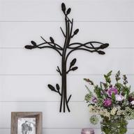 🏡 lavish home handmade short flat white mango wood vase: rustic cross & vine design for living room decor logo