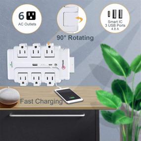 img 2 attached to ⚡️ Wall Mounted Surge Protector Power Strip with 6 Outlets, Rotating Design - CFMASTER Multi Sockets, 15A 1875W, 540J, 3USB (2A1C), 4.8A for Home Office Hotel Travel (6 Outlet 2 USB+Type C)