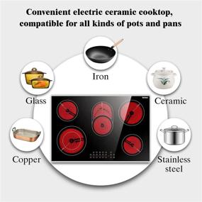 img 2 attached to Karinear 8400W 30 Inch Electric Cooktop - 5 Burners Ceramic Cooktop, Drop-in Electric Radiant Cooktop with Metal Frame, Child Lock, Timer - 220-240V, Hard Wire Installation (No Plug)