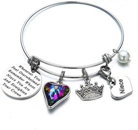 img 2 attached to Charm Bracelet for Women and Girls: Personalized Gifts with Engraved Inspirational Charms 🌸 and Swarovski Crystals, Perfect for Aunt, Niece, Mom, Daughter, Grandma, Granddaughter, Best Friend, and Sister