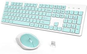 img 4 attached to 🌿 WisFox Full-Size Wireless Keyboard and Mouse Combo for PC/Laptops - Mint Green & White