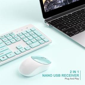 img 2 attached to 🌿 WisFox Full-Size Wireless Keyboard and Mouse Combo for PC/Laptops - Mint Green & White