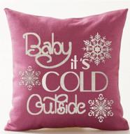 ❄️ queen's designer season's blessing snowflake pink background cotton linen decorative throw pillow case cushion cover square 18" x 18" – keep warm with baby it's cold outside design логотип