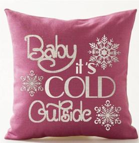 img 3 attached to ❄️ Queen's Designer Season's Blessing Snowflake Pink Background Cotton Linen Decorative Throw Pillow Case Cushion Cover Square 18" X 18" – Keep Warm with Baby It's Cold Outside Design