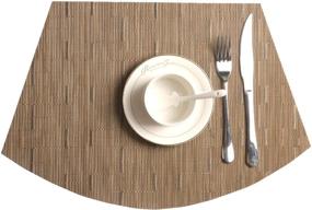 img 3 attached to 🍽️ Set of 4 Heat Resistant Round Table Mats - SHACOS Bamboo Tan Wedge Placemats for Round Table - Wipe Clean