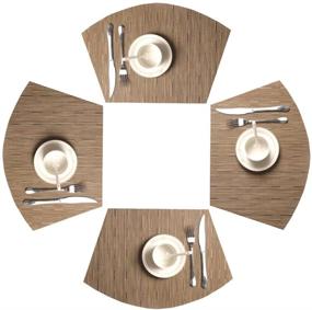 img 4 attached to 🍽️ Set of 4 Heat Resistant Round Table Mats - SHACOS Bamboo Tan Wedge Placemats for Round Table - Wipe Clean