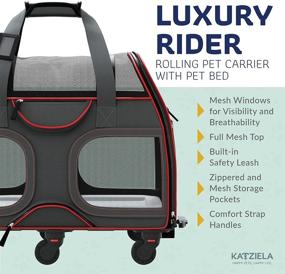 img 1 attached to Convenient and Safe Katziela Pet Carrier with Removable Wheels - Ideal for Small Dogs and Cats, Airline Approved, Telescopic Walking Handle, Mesh Windows and Safety Leash Hook