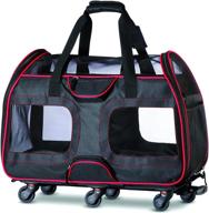 convenient and safe katziela pet carrier with removable wheels - ideal for small dogs and cats, airline approved, telescopic walking handle, mesh windows and safety leash hook logo