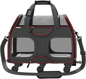 img 3 attached to Convenient and Safe Katziela Pet Carrier with Removable Wheels - Ideal for Small Dogs and Cats, Airline Approved, Telescopic Walking Handle, Mesh Windows and Safety Leash Hook