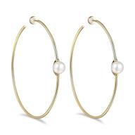 💎 cowlyn big hoop pearl earring 8mm shell pearl 14k gold drop dangle hypoallergenic women's fashion fine jewelry (2 color options) - enhanced seo logo