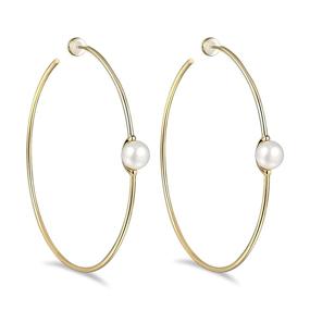 img 4 attached to 💎 Cowlyn Big Hoop Pearl Earring 8mm Shell Pearl 14K Gold Drop Dangle Hypoallergenic Women's Fashion Fine Jewelry (2 Color Options) - Enhanced SEO