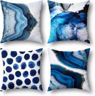 🌊 wyooxoo blue throw pillow covers set of 4 - navy blue marble dots sea texture linen fabric - 18 x 18 inch - outdoor home couch decorative pillow case for sofa car bedroom living room логотип