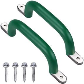 img 4 attached to 🏼 SELEWARE 800 LB Capacity Set of 2 Green Metal Playground Handles with Finger Indentations - Hand Grips for Kids Swing Set, Playset, Climbing Frame, Play House Bars