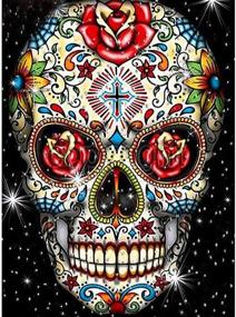 img 4 attached to Diamond Painting Rose Skeleton Kit - Full Drill DIY Skull Painting by Number Kits for Adults - Nightmare Gem Art Wall Home Decor - 12x16inch