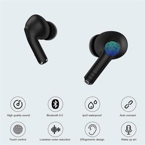 img 1 attached to 🎧 Беспроводные наушники Hi-Fi Stereo True Wireless Bluetooth 5.0 c 16 часами воспроизведения музыки - легкие, портативные и с функцией hands-free для iPhone и Android (черные)